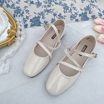 따봉오빠 1.5cm 여성 지그재그 크로스 스트랩 버클 플랫 단화 아이보리(DB182)