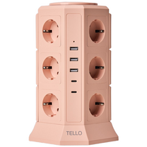 텔로 (에디션) 타워 멀티탭 17구(USB-3 CTYPE-2) KC인증 접지 안전 고급 멀티탭 선정리 가능한 인테리어 귀여운 디자인 예쁜색상, 2m, 블라썸핑크, 1개