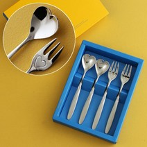 인스푼 티스푼포크 돌 결혼답례품, 엔젤하트 4P (포크2+티스푼2), 인쇄함 / 포장 (파랑도트), 1세트