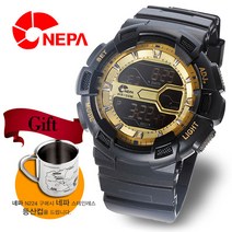 [사은품증정] 네파 NEPA 군인용 월드타임 전자 스포츠시계 N224-BLACK-GOLD