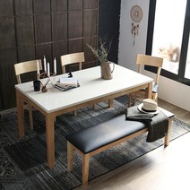 베스트리빙 제니스내츄럴민트6인벤치형대리석식탁세트 식탁/벤치형의자세트, 화이트대리석