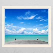 꾸밈 cg102-에메랄드빛바닷가창문그림액자 시트지, F타입-러블리베이지