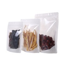 전면투명 후면한지 지퍼스탠드 봉투 13x20+3.5cm 100장 /한지봉투/한지포장/한지파우치/건어물봉투/건어물파우치/멸치포장/건새우포장/버섯포장, 1개