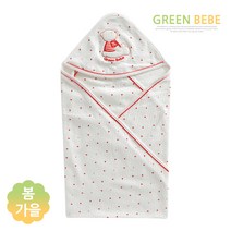 그린베베 봄가을용 신생아용 도트곰곰 양면 속싸개(모자)