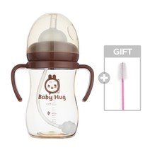 베이비허그 Chu 스트로우 빨대컵 300ml, 브라운+빨대솔, 1세트