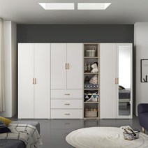 케이컴퍼니 이음2800장롱세트DCSM(옷장+3서랍옷장+400오픈선반장+거울이불장) 장롱세트, 화이트