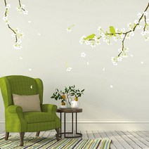 포인트스티커 꽃 벽스티커, KR-0021 벚꽃과종달새