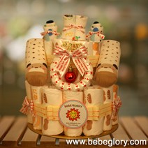 화이트 크리스마스 기저귀케익2단-3단계_백일이후용(하기스기저귀28개+양말+무형광손수건)포함, 여아용_3단계_백일이후