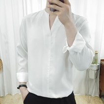 프롬엘 얇은 V절개 오버핏 노카라 셔츠 4COLOR