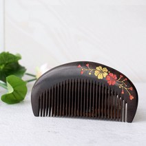 에버라인 흑단 꽃문양 수공예 나무빗 두피마사지, 1개