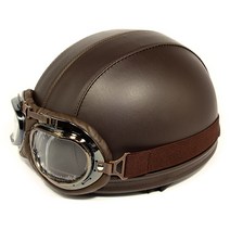 한미 빈티지 오토바이 헬멧 화이트별핑크, 레더브라운