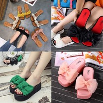 아망슈 여성 리본 통굽 슬리퍼 3종