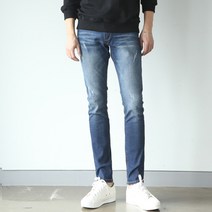 플레이즈 남성용 워싱 스크래치디테일 슬림일자청바지