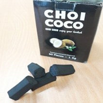 CHOI COCO 100% 코코넛숯 1kg*1box 캠핑 야자숯 후카 숯 연료 바비큐 그릴 시샤 텐트 구이 용품 비장탄 번개탄 차콜 석쇠 참숯 장작 버너 토치 난로, 60개