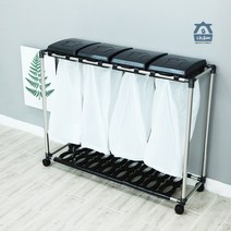 참생활 이동식 분리수거함 4P 1단 밀폐형 쓰레기통, 블랙