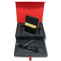 [스위스와그너]샤무드 소가죽 머니클립24K도금+CEO금장볼펜 세트, 블랙