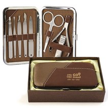 커스커즈 고급미용세트 7P 8P 10P 미용가위 네일니퍼 파일 밀대 쪽집게 큐티클, 8피스, 브라운