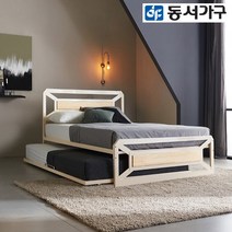 동서가구 아이언 모던 스틸 멀바우/편백나무 2단 슬라이딩 패밀리침대 SS+SS (본넬매트) DF640058, 편백 아이보리