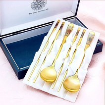 [고집몰] 부자되는 24K 순금도금 수저세트 (2인용), 수저2+저븐2벌(랜덤), 1세트