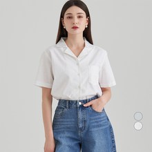  ELLE PARIS 린넨라이크 오픈 카라 반팔 셔츠 