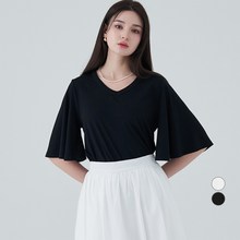  ELLEPARIS 여성용 찰랑 레이온 날개 소매 반팔 티셔츠 