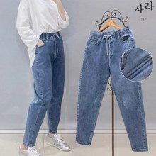  [사라7351]빈티지 워싱 밴딩 스판 청바지 배기핏 데님팬츠 9부 