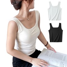  내장 브라 민소매 캡나시 캐미솔 화이트1+블랙1 