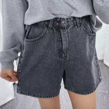  더탑 여성용 빅사이즈 여름 4부 하이웨스트 블랙진 청반바지 