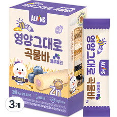 엘빈즈 11곡물 영양그대로 곡물바, 블루베리맛, 40g, 3개 - 엘빈즈