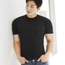 몸좋아보이는 무지 라운드 반팔 티셔츠 어깨 등 넓어보이는 머슬 핏 티