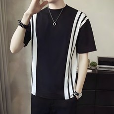 Momolatti 남성용 배색 베이직 라운드 반팔 티셔츠