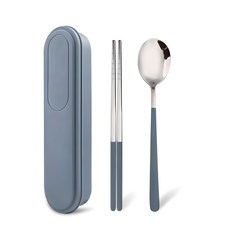 My Min靜音不鏽鋼餐具組, 湯匙+筷子+盒子, 藍色