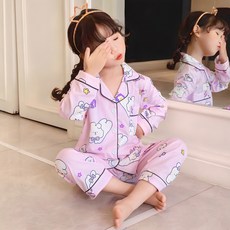 HomeevelyA 女童款可愛兔子印花長袖睡衣套裝