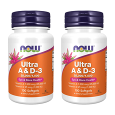 NOW Foods 維他命A 25000IU&維他命D3 1000IU軟膠囊, 100顆, 2罐