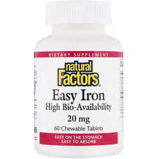 natural Factors 鐵咀嚼錠 20mg, 60顆, 1罐