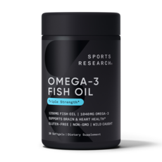SPORTS RESEARCH 阿拉斯加鱈魚Omega-3魚油三倍增強軟膠囊, 30顆, 1罐