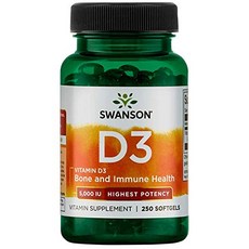 Swanson 斯旺森 維生素D3軟膠囊 5000IU, 250顆, 1罐