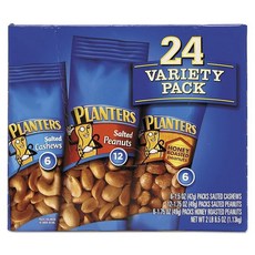 PLANTERS 鹹腰果+花生+蜂蜜烤花生 24包入, 1組, 1.13kg