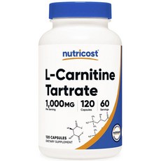 nutricost 左旋肉鹼酒石酸鹽補充膠囊 1000mg, 120顆, 1個