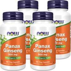NOW Foods 人蔘500mg膠囊, 100顆, 4罐