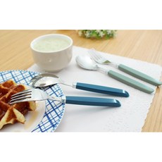 마호커트러리 틴트 아동용 숟가락 2p + 포크 2p 세트, 코발트블루, 숟가락2p+포크2p