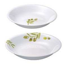 코렐 올리브가든 찬기 중 2p + 대 1p, 1세트, 2종 (찬기 2종 (중 (17.2 x 2 cm), 대 (21.6 x 3.1 cm)))