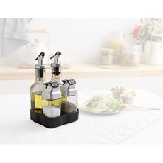 시노글라스 드레싱 세트 실버, 1세트, 그레이 오일병 실버 150ml x 2p + 원터치 양념병 실버 80ml x 2p + 거치대