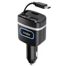 코시 QC3.0 USB 2포트 차량용 자동감김 급속 충전기 타입C, CGR3247AT, 블랙