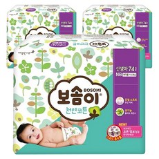 보솜이 프리미엄 천연코튼 기저귀 밴드형 여아용, 신생아용(NB), 222매