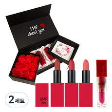 霧面唇膏 3種+豐唇蜜+禮卡+人造玫瑰花, 2組