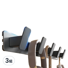掛壁掛勾架，太空鋁 ABS材質，單勾/4鉤/5鉤，附免釘膠, 單色, 3組