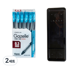 라인플러스 가젤펜 12p + 매표 펜접시 C형, 쿨 블루(볼펜), 검정색(펜접시), 2세트