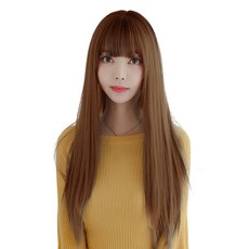 하이유니 풀 뱅 스트레이트 펌 롱 헤어 긴머리 통가발 75cm + 가발망 + 거치대 세트, 커피브라운(가발), 랜덤발송(거치대), 1세트 - 풀뱅앞머리가발