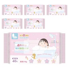 包寧安 櫻桃小丸子 純水濕式衛生紙, 加厚型，40片，柔軟親膚，無酒精, 40張, 6包